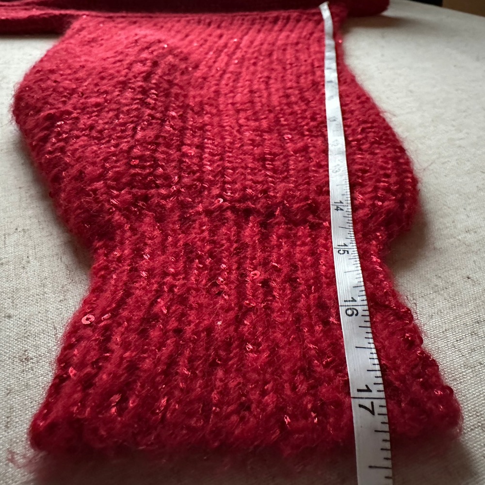 Sparkly Red Knit Sweater Sequins Crew Neck Long Sleeve Cozy Pullover Women F - Picture 8 of 8